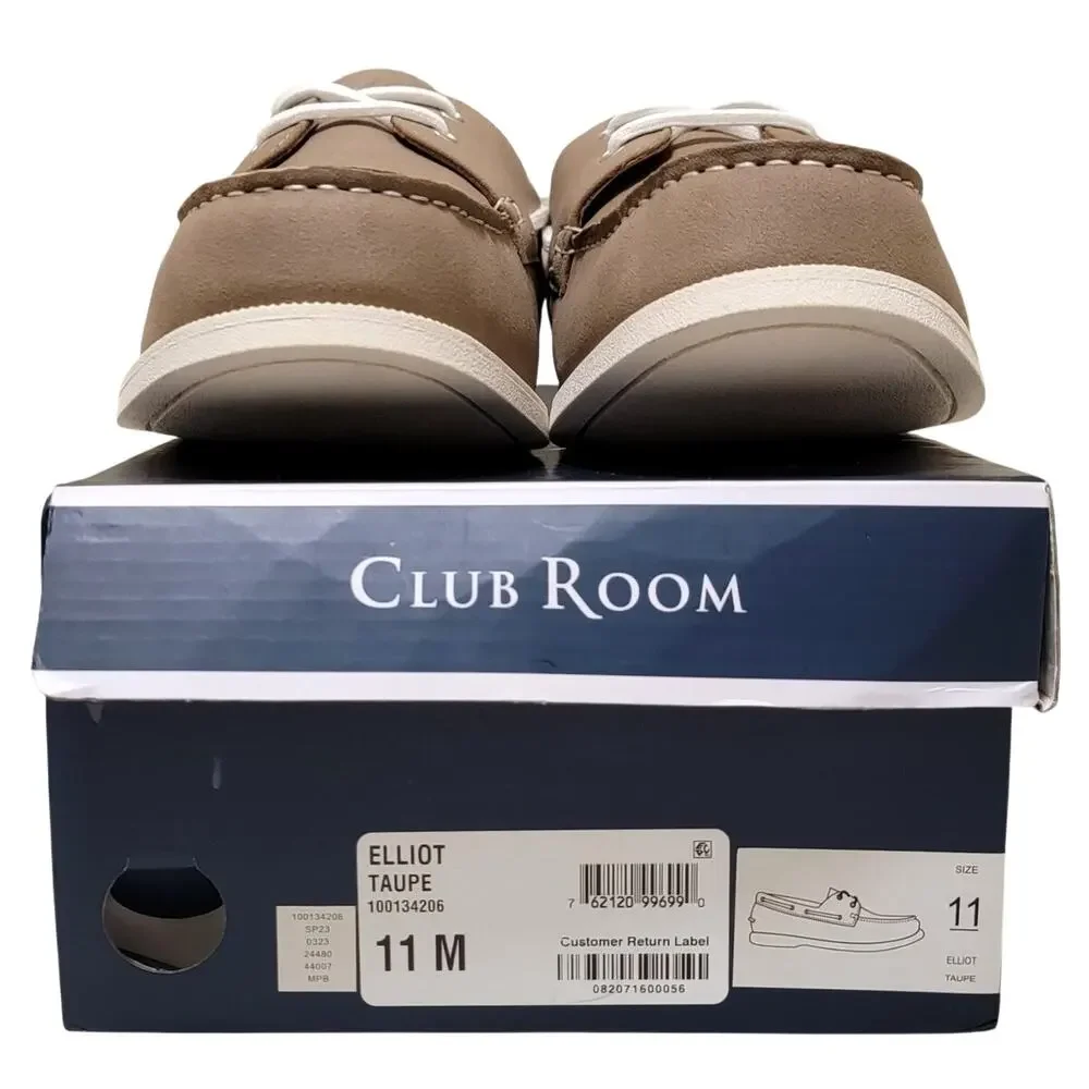 Club Room Men Elliot 2-Eye Casual Boat Shoes Size US 11M Taupe Faux Suede